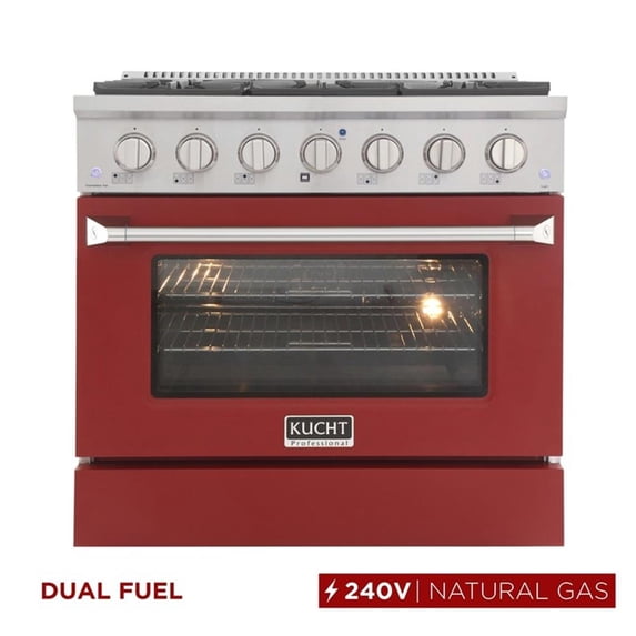 Pemberly Row 36" 5.2 cu. ft Dual Fuel Range Propane Gas Sealed Burners in Red