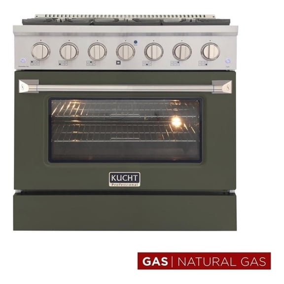 Pemberly Row 36" 5.2 cu. ft. Natural Gas Range w/ Convection Oven in Olive Green