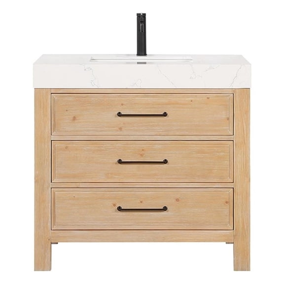 Pemberly Row 36" Bathroom Vanity Fir Wood Brown with Composite White Top