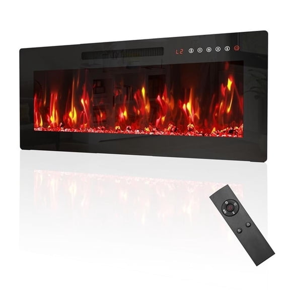 Pemberly Row 36" Black Recessed Electric Fireplace with Customizable Flames