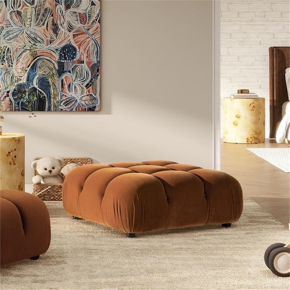 Pemberly Row 36" Bubble Modular Cocktail Ottoman in Orange Velvet