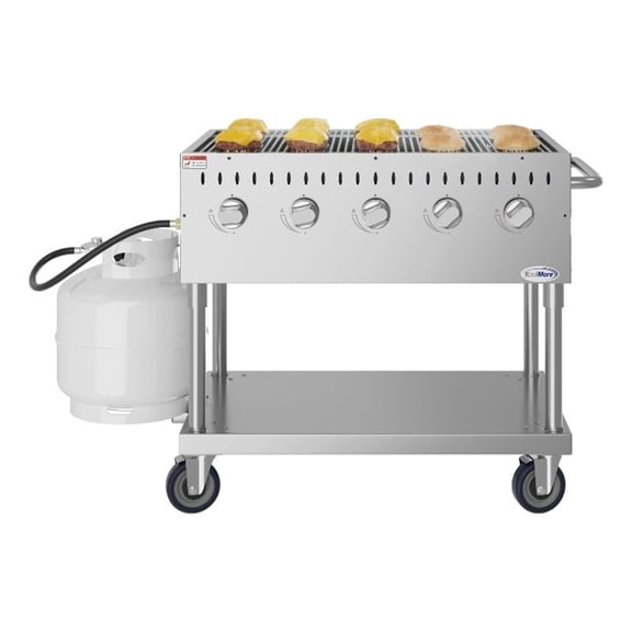 Pemberly Row 36" Commercial Mobile Outdoor Grill in Stainless Steel