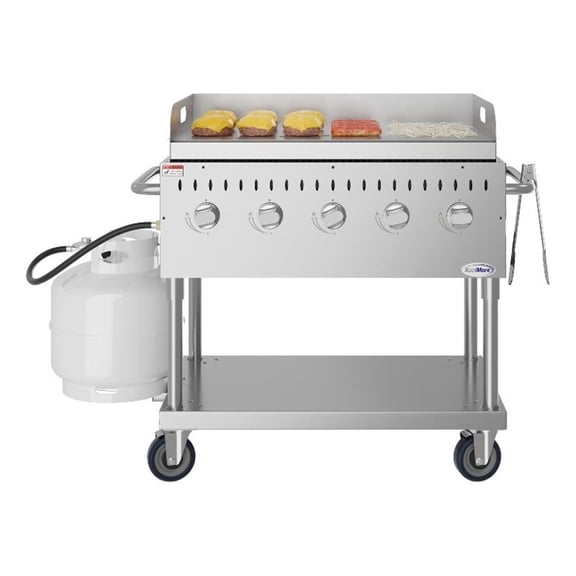Pemberly Row 36" Commercial Outdoor Propane Grill with Griddle in Steel