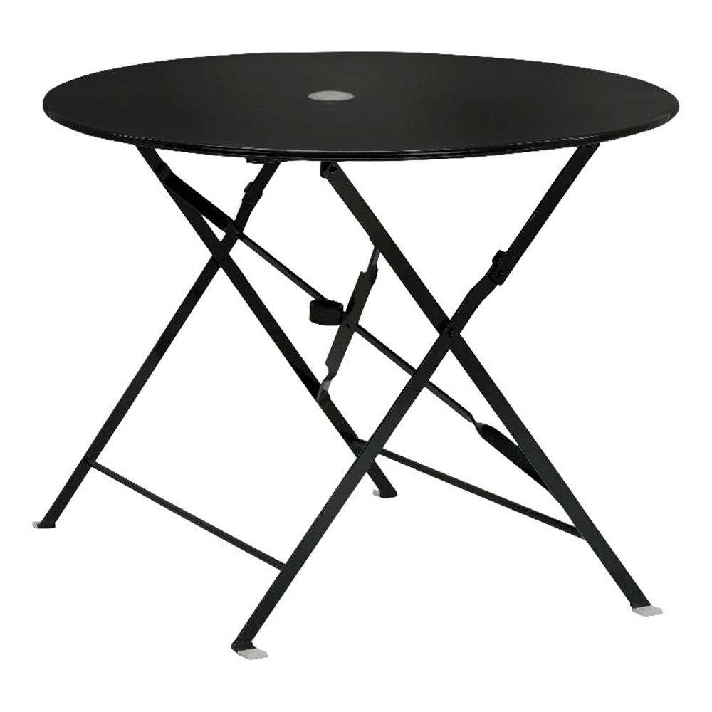 Carolina Classics 30 Folding Metal Bistro Table With Umbrella Hole In Black 3030ftbl