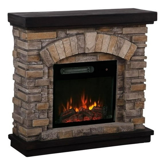 Pemberly Row 36" Magnesium Oxide Freestanding Electric Fireplace in Tan