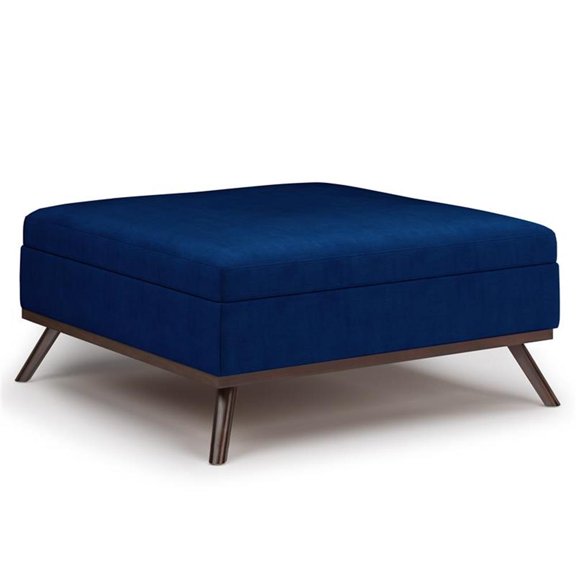 Pemberly Row 36" Mid Century Coffee Table Storage Ottoman in Blue Velvet