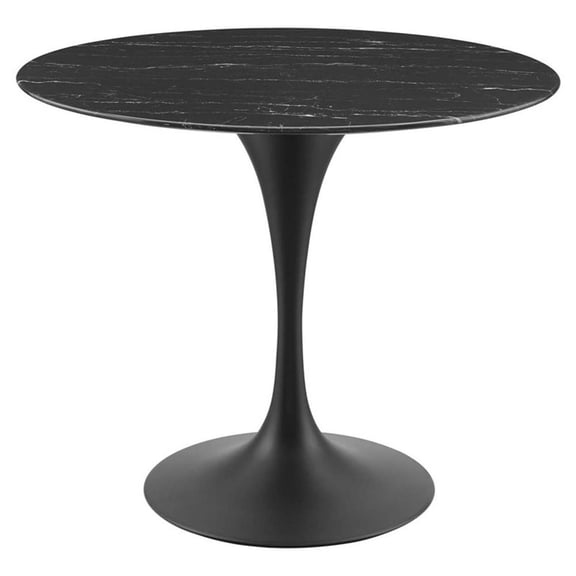 Pemberly Row 36" Modern Artificial Marble & Metal Dining Table in Black
