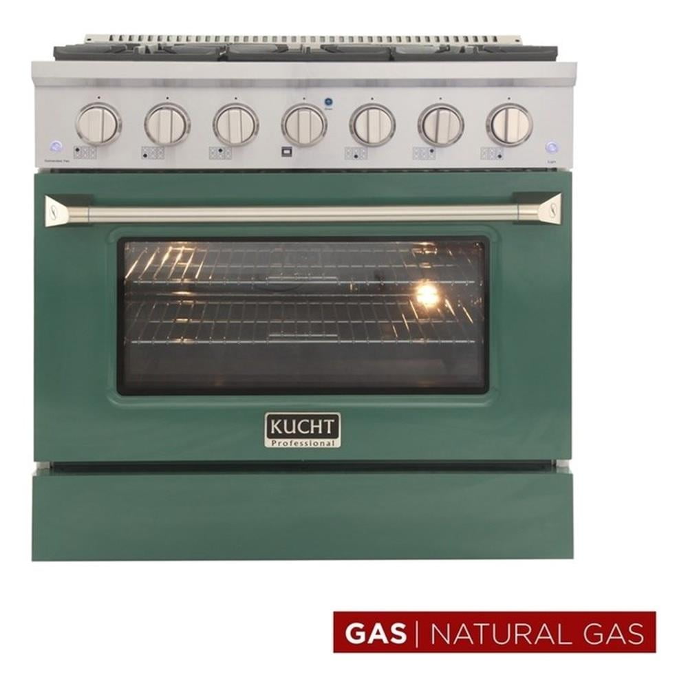 Pemberly Row 36" Modern Stainless Steel Natural Gas Range in Green/Silver