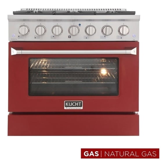 Pemberly Row 36" Modern Stainless Steel Natural Gas Range in Red/Silver
