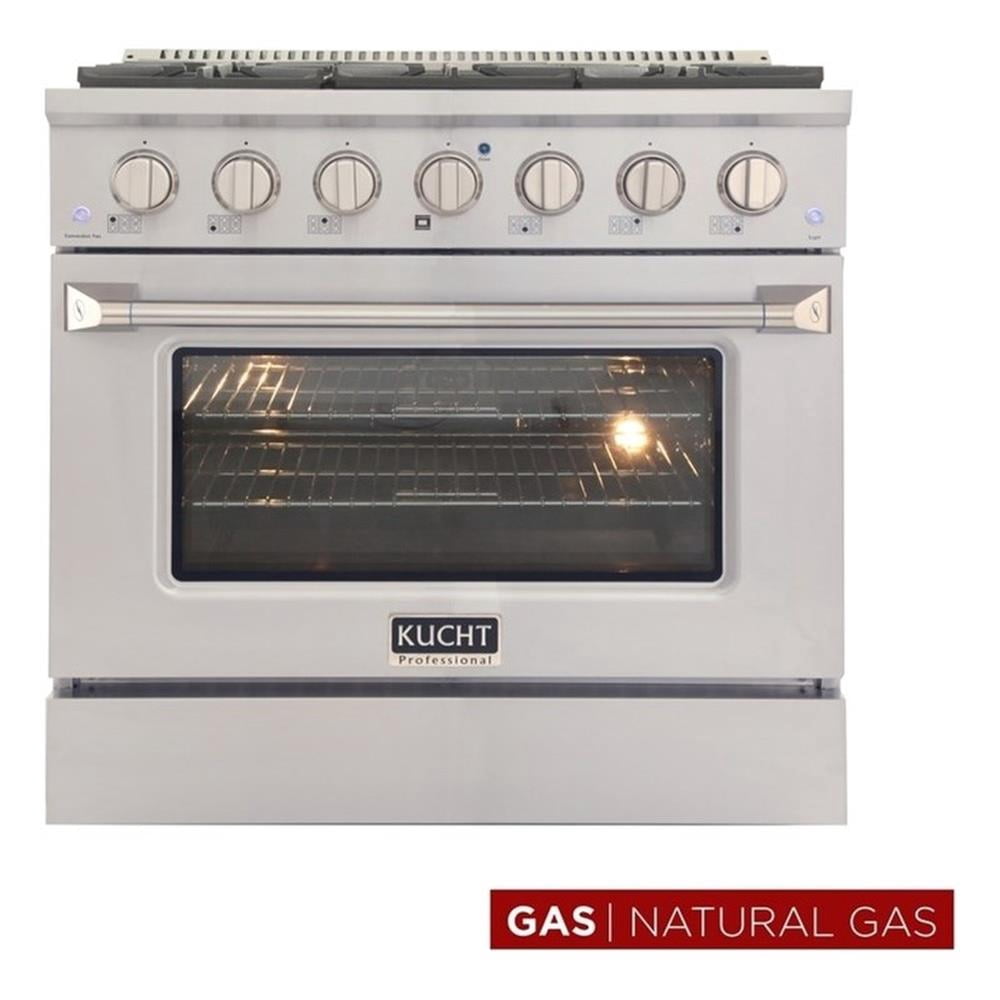 Pemberly Row 36" Modern Stainless Steel Natural Gas Range in White/Silver