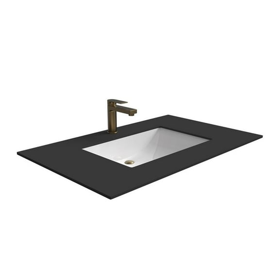 Pemberly Row 36" Porcelain Ceramic Center Basin Vanity Top in Black