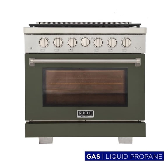 Pemberly Row 36" Propane Gas Rang in Olive Green with True Simmer Burners
