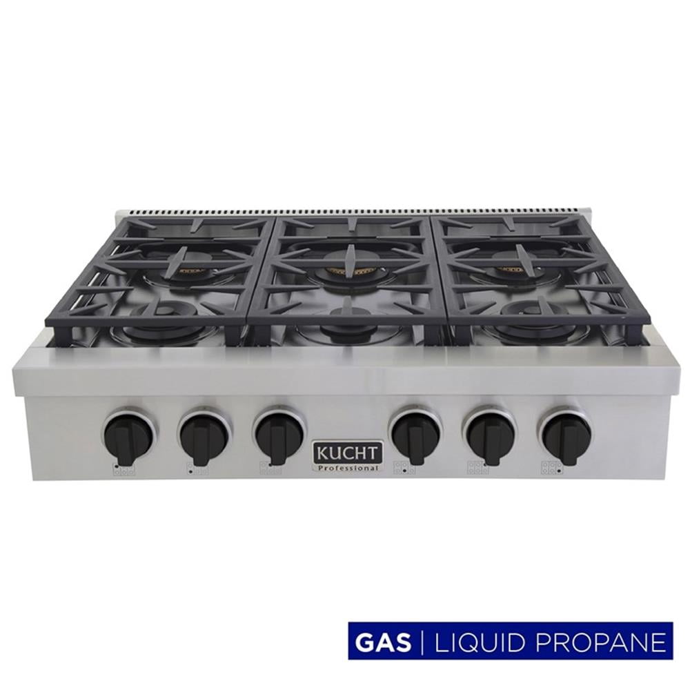 Pemberly Row 36" Propane Gas Range Top in Steel with Tuxedo Black Knobs