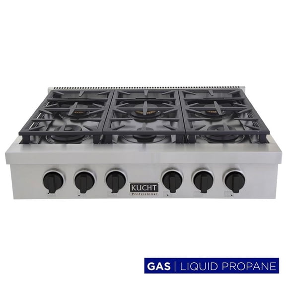 Pemberly Row 36" Propane Gas Range Top in Steel with Tuxedo Black Knobs