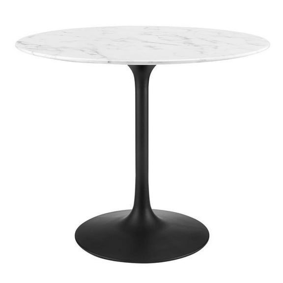 Pemberly Row 36" Round Artificial Marble and Metal Dining Table in Black/White