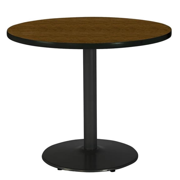 Pemberly Row 36" Round Breakroom Table with Walnut Top Round Black Base