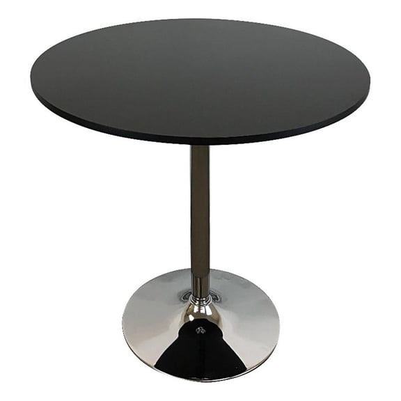 Pemberly Row 36" Round Dining Table with Smooth Black Top & Stainless Steel Base