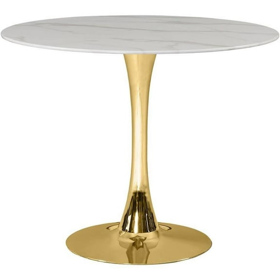 Pemberly Row 36" Round Faux Marble Top Dining Table with Gold Base