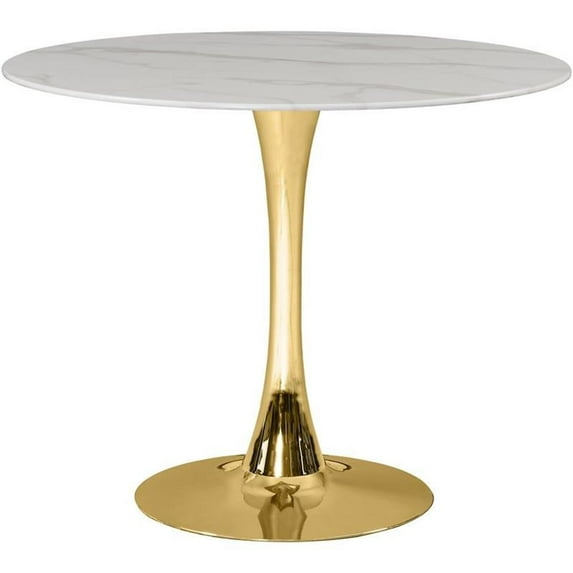 Pemberly Row 36" Round Faux Marble Top Dining Table with Gold Base