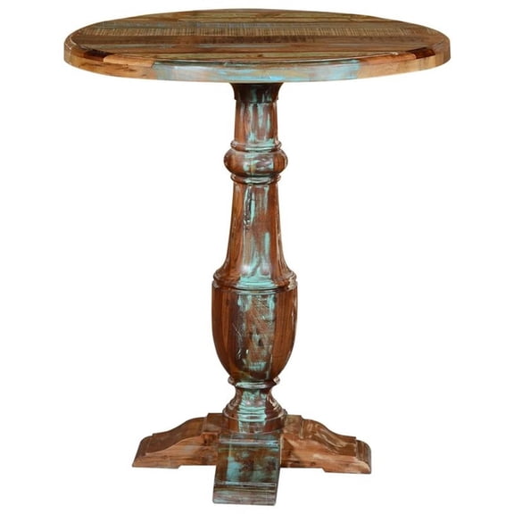Pemberly Row 36" Round Reclaimed Solid Wood Pub Table in Multi-Color