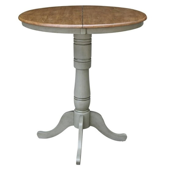 Pemberly Row 36" Round Solid Wood Hickory/Stone Table With 12" Leaf-Bar Height