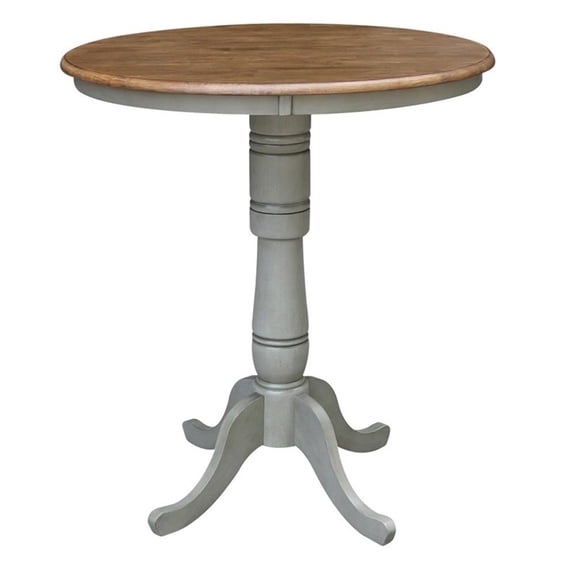 Pemberly Row 36" Round Wood Distressed Hickory / Stone Table-Bar Height