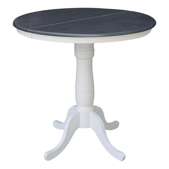 Pemberly Row 36" Round Wood Table With 12" Leaf in White/Heather Gray