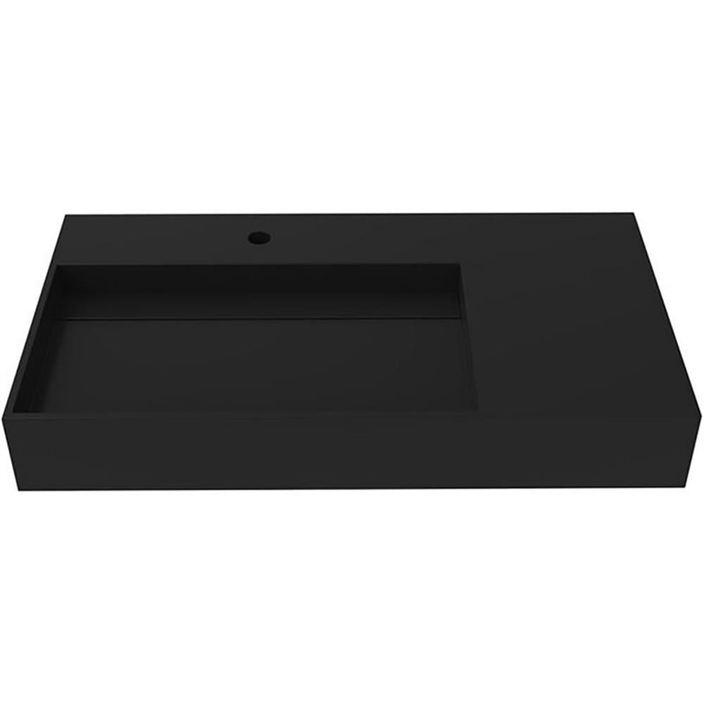 Pemberly Row 36" Solid Surface Left Basin Bathroom Sink in Black