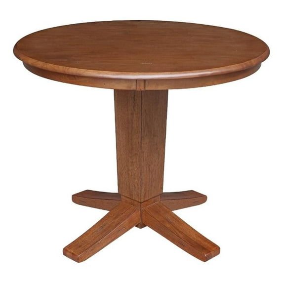 Pemberly Row 36" Solid Wood Round Top Pedestal Dining Table in Distressed Oak