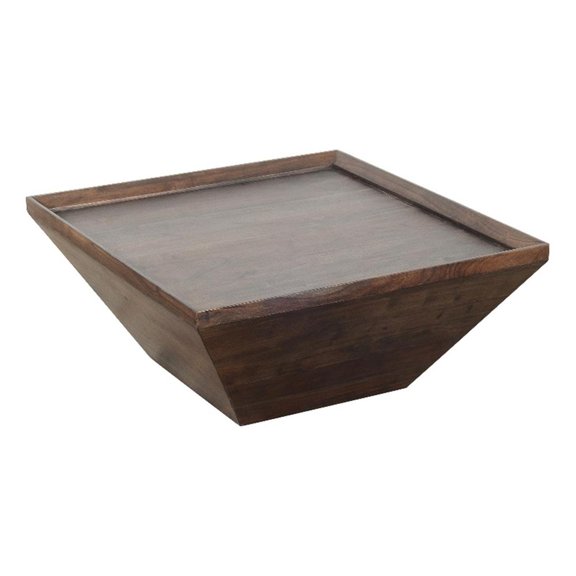Pemberly Row 36" Square Acacia Coffee Table with Trapezoid Base in Brown