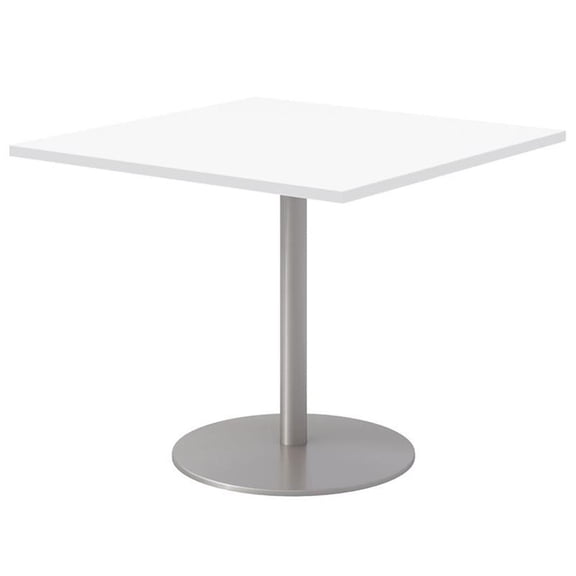 Pemberly Row 36" Square Pedestal Table - Designer White Top - Silver Base