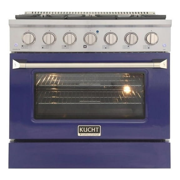 Pemberly Row 36" Stainless Steel Natural Gas Range in Blue and Silver
