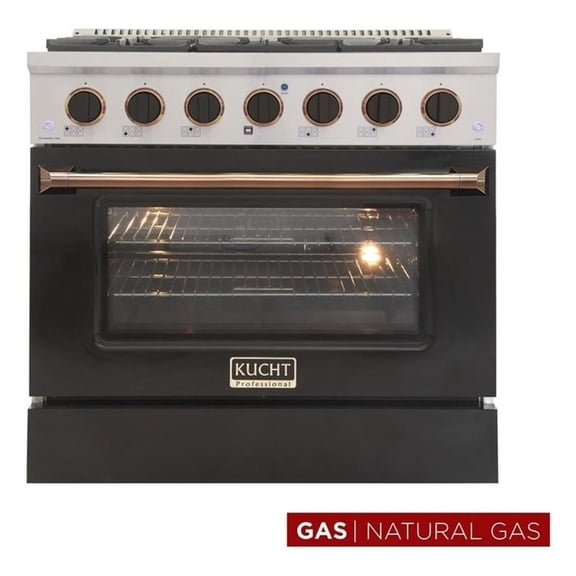 Pemberly Row 36" Stainless Steel Natural Gas Range in Silver/Black/Gold