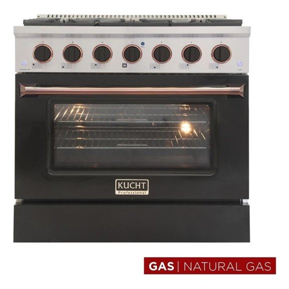 Pemberly Row 36" Stainless Steel Natural Gas Range in Silver/Rose Gold
