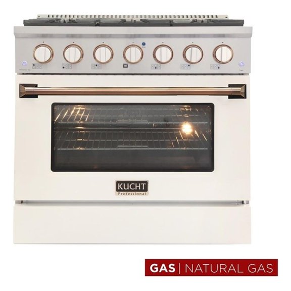 Pemberly Row 36" Stainless Steel Natural Gas Range in Silver/White/Gold