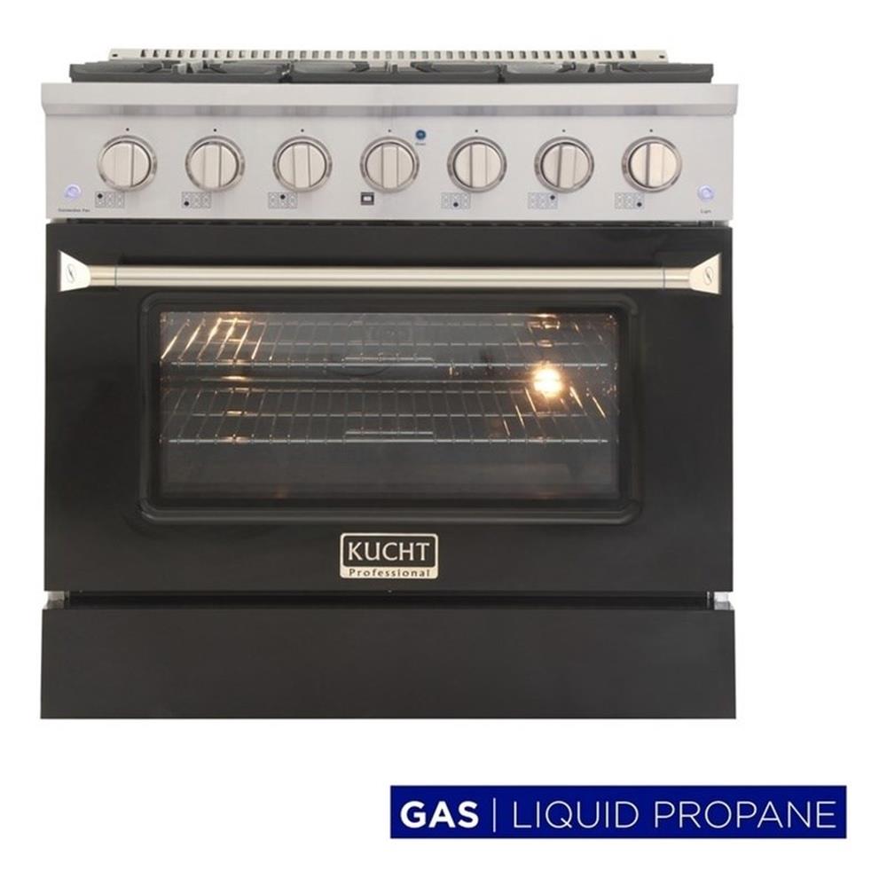 Pemberly Row 36" Stainless Steel Propane Gas Range in Black/Silver