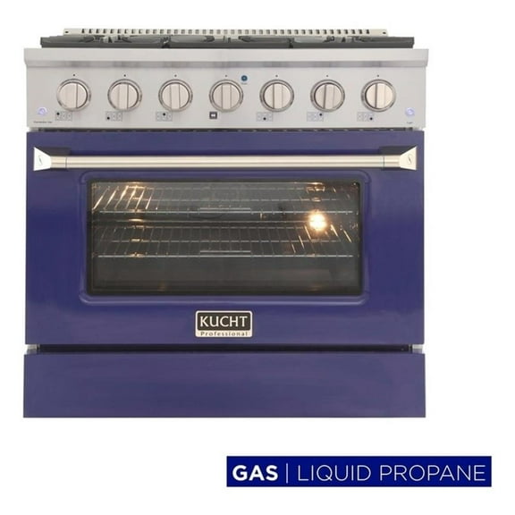 Pemberly Row 36" Stainless Steel Propane Gas Range in Blue and Silver