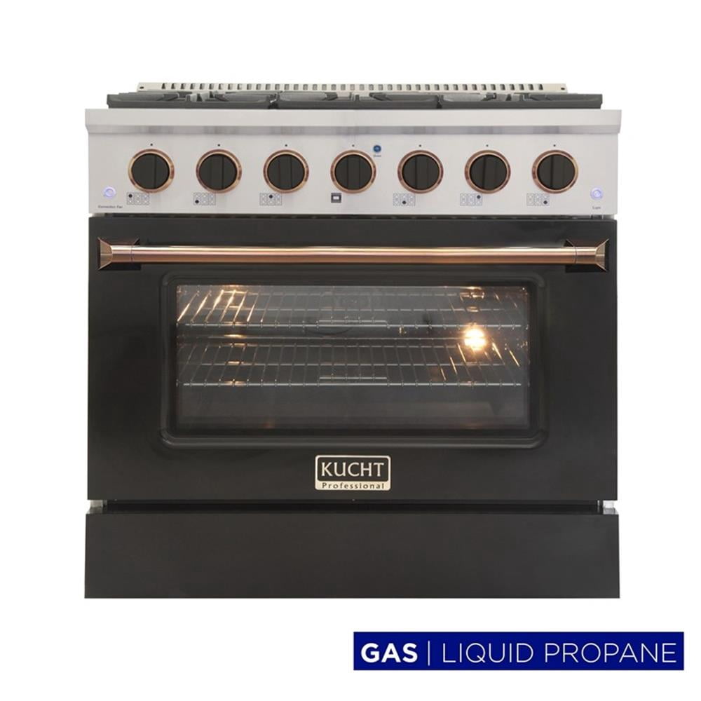 Pemberly Row 36" Stainless Steel Propane Gas Range in Silver/Black/Gold