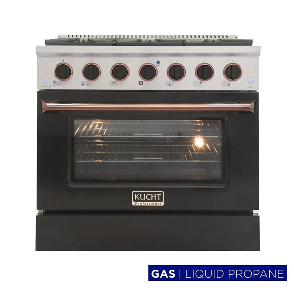 Pemberly Row 36" Stainless Steel Propane Gas Range in Silver/Rose Gold