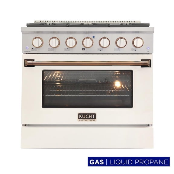 Pemberly Row 36" Stainless Steel Propane Gas Range in Silver/White/Gold