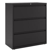 Pemberly Row 36" Wide 3 Drawer Metal Lateral Filing Cabinet - Black - 2 units