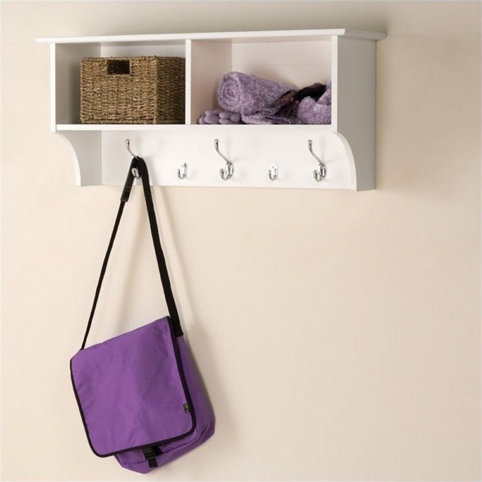 Pemberly Row White Wall Mounted Shoe Rack with Mirror