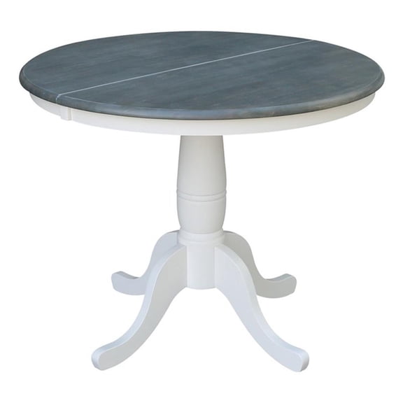 Pemberly Row 36" Wood Round Table With 12" Leaf in White/Heather Gray