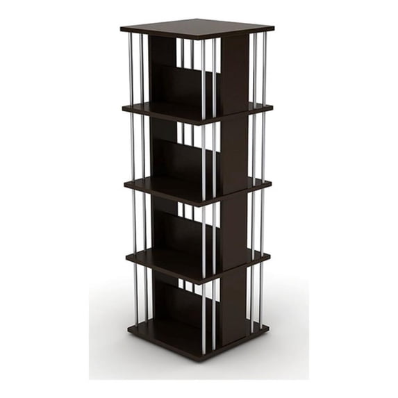 Pemberly Row 36" Wood & Steel Rod Multimedia Storage 360 Spinner in Espresso
