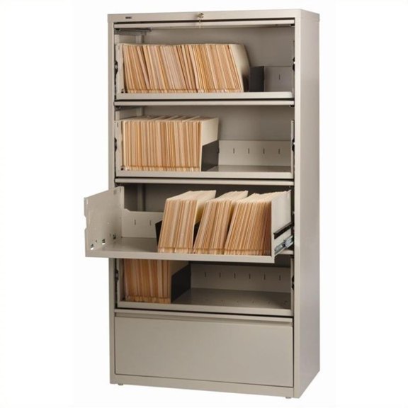 Pemberly Row 36-in Wide 5 Drawer Lateral Filing Cabinet. Roll-out Shelves. Beige