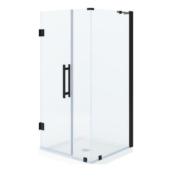 Pemberly Row 36 x 36 x 74-3/4 Corner Shower Kit with Base and Door in Black