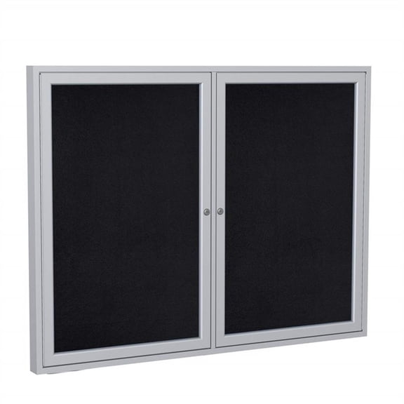 Pemberly Row 36" x 60" 2 Door Enclosed Rubber Bulletin Board in Black