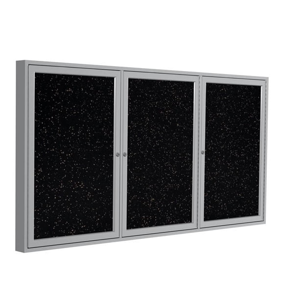 Pemberly Row 36" x 72" 3 Door Enclosed Rubber Bulletin Board in Speckled Tan
