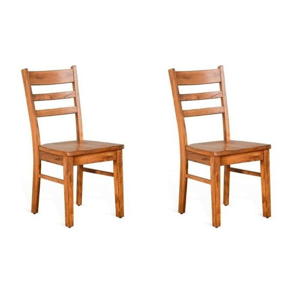 Pemberly Row 37" Ladderback Chair with Wood Seat in Rustic Oak (Set of 2)