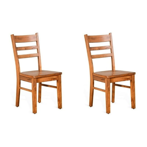 Pemberly Row 37" Ladderback Chair with Wood Seat in Rustic Oak (Set of 2)